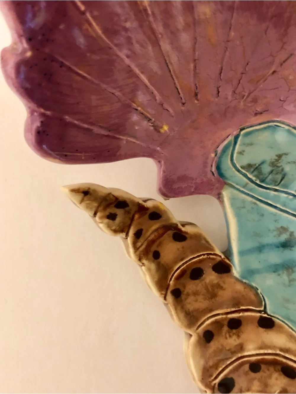 Handmade Ceramic Seashell Accent Dish - Multicolor. Signed